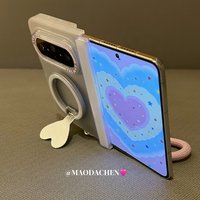Coque de téléphone pour iPhone Duo Purax Max pliable avec support magnétique en forme de cœur, en plastique souple, éléments en forme de cœur, résistante aux chutes
