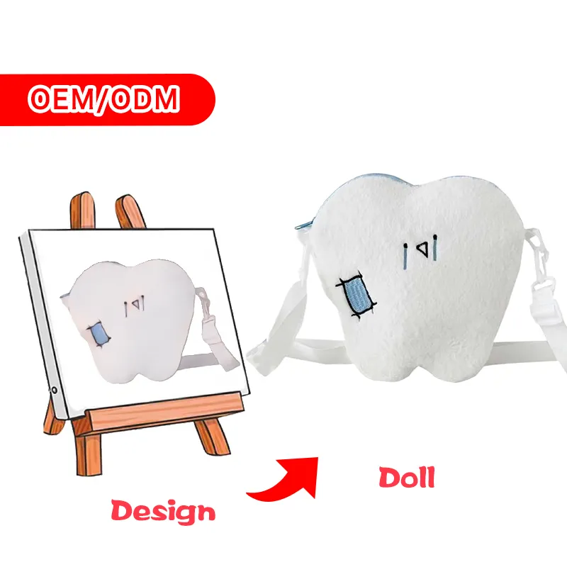 Mochila de dibujos animados de peluche de tela suave, mochila personalizada, juguete de peluche de dientes creativos, muñeco de peluche personalizado Bac
