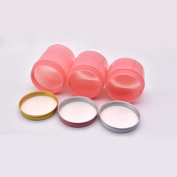 स्टॉक में 100ml 150ml 200ml 250ml कॉस्मेटिक पैकेजिंग स्पष्ट कंटेनर और रंगीन जार सोने प्लास्टिक पालतू गुलाबी जार lids के साथ