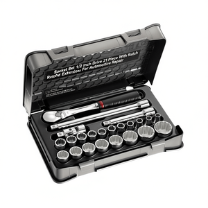 Jeu de douilles 1/2 pouce, 21 pièces, avec cliquet et rallonges pour réparation automobile - Product Image 2