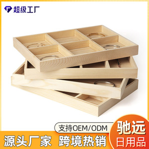 Wooden Jewelry <b>Display</b> Tray Divided Rectangle Solid Wood Storage <b>Box</b> For Bracelets Rings Countertop Organization - Product Image 5