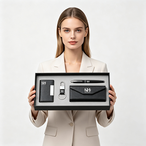 Coffrets cadeaux promotionnels d'entreprise de luxe 4 en 1 avec logo personnalisé, comprenant un stylo, un porte-cartes, un porte-clés et un étui à lunettes pour les employés - Product Image 1