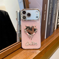 Casing HP Kartun Berlian Cinta untuk iPhone 17 Air 16 15 Pro Max 3D Glitter Lucu Kamera Bling Pita Kaca DIY Penutup Belakang