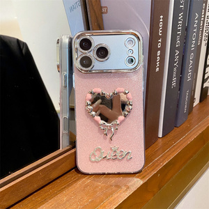 Cartoon Diamond Love Mobile Phone case for iPhone 17 Air 16 15 Pro Max 3D Glitter cute Camera KT Cat <b>Bow</b> glass DIY back Cover - Product Image 5