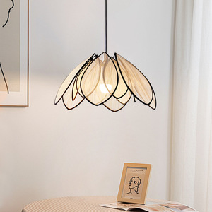 Lampe suspendue minimaliste moderne, couleur crème, ronde, E27, commande par interrupteur LED, pour salon, chambre à coucher, salon de thé - Product Image 1