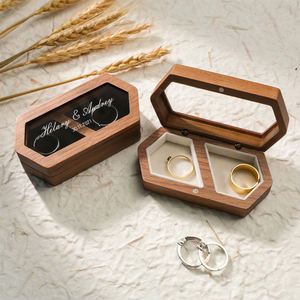 Custom Walnut Wood Jewelry <b>Ring</b> Box Engraved <b>Engagement</b> Wedding <b>Holder</b> Gift for Couples Brides & Grooms CN - Product Image 1