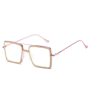 Gafas de gran tamaño para mujer, montura óptica de Metal transparente con diamantes de imitación cuadrados, gafas ostentosas - Product Image 5