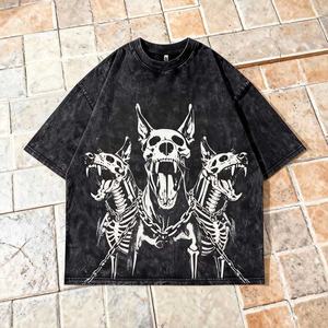 Camiseta de Hombre 2026, Nueva Colección, 100% Algodón, Corte Holgado y Recortado, Estilo Urbano Vintage, Estampado Gráfico Personalizado, Lavado Ácido - Product Image 1