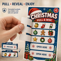 Boletos de Raspar con Premios Instantáneos, Diseño Navideño Personalizado de Fábrica, Impresión Digital, Doble Cara, Cinco Ventanas