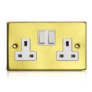Satin Golden Range 2 gang switched socket Satin Golden electroplated Color Metal 304 stainless steel 146 3*6 Plate