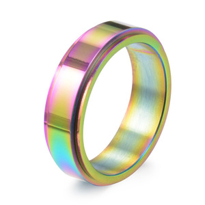 <b>Titanium</b> Steel Rainbow Rotating <b>Ring</b> 6mm Unisex Anxiety Relief Jewelry Gift - Product Image 1