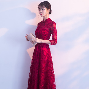 Chinese Style Wedding Dress Women Red Lace Long Sleeve Traditional Formal Occasion Elegant Spring Bridal Gown - Product Image 1