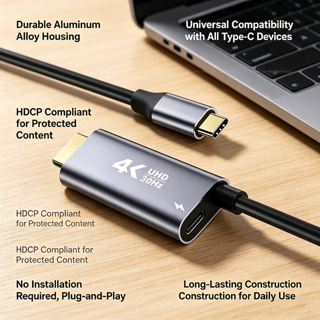 Type-C to HDMI Cable 4K HD 65W PD Fast Charging Audio Sync Plug and Play for Phone Laptop TV