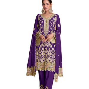 Diseñador Heavy Creep Silk Palazzo Dupatta con Secuencia de trabajo de bordado de impresión multidigital para ocasiones de fiesta India pakistaní - Product Image 2