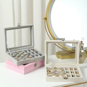 Caja organizadora con patrón de terciopelo turquesa clásico personalizable con colección de tapa Cajas de joyería de embalaje con diseño único - Product Image 2