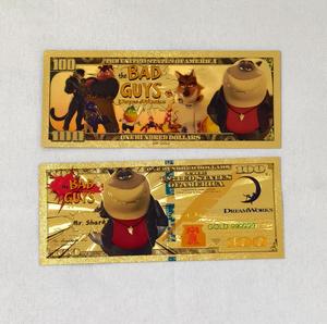 Lot de 8 billets de banque en feuille d'or <span class=keywords><strong>Bad</strong></span> Guys, style 100$, carte de collection de dessin animé, souvenir, cadeau - Product Image 4