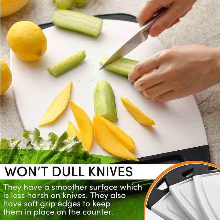 Spring Chef BPA-Free Plastic Cutting Board Set 3-Chopping Boards Juice Grooves Easy Grip Handles Dishwasher Safe Black for