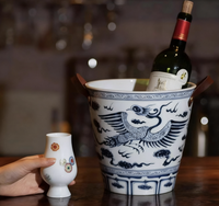 Ember Es Keramik Jingdezhen 5L Biru Putih Gaya Naga Phoenix dengan Lapisan Kerak, untuk Wiski Dingin, Anggur Merah, Minuman Pesta, Tahan Lama
