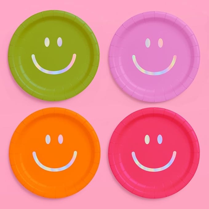 Custom Smiling Face Paper Tableware Cute Birthday Party Supplies Paper Plates and Bowls by Manufacturer
