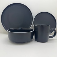 Service de table en céramique noire classique Guangda |   Kit de 4 assiettes et tasses en grès |   Résistant au four, anti-fuite, compatible micro-ondes et lave-vaisselle