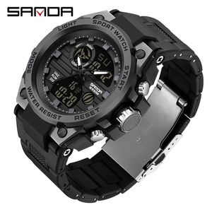 Sanda 9011 Colloïdale Korrels Siliconen Horlogeband 50M Diep Waterdicht Heren Handhorloge Digitaal Uurwerk Elektron + Kwarts Goud - Product Image 3