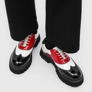 Chaussures Oxford <span class=keywords><strong>Homme</strong></span> Bicolores Rouge <span class=keywords><strong>Blanc</strong></span> Noir, Style Brogue Wingtip, Semelle Plateforme Épaisse, en Cuir PU Verni Brillant, Décontractées Type Derby - Product Image 5