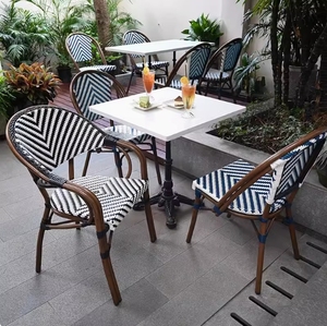 Juego de Mesa y Sillas de Comedor Estilo Bistro de Jardín Francés Vintage, Silla de Ratán Apilable para Patio, para Bodas al Aire Libre, Hoteles y Restaurantes - Product Image 4