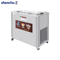 Nouvelle machine commerciale à glace roulée à double plaque 220V avec contrôle de température indépendant, équipement de stand en acier inoxydable