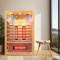 Cabine de sauna infrarouge à spectre complet en bois massif pour 2 personnes avec éclairage étoilé