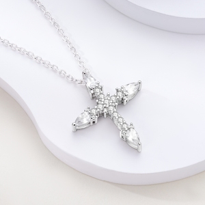 MULA Jewelry Set-Classique Argent 925 Croix Charms Perles Anneaux Boucles d'oreilles Collier Bracelet pour Cérémonies Religieuses en Argent - Product Image 2