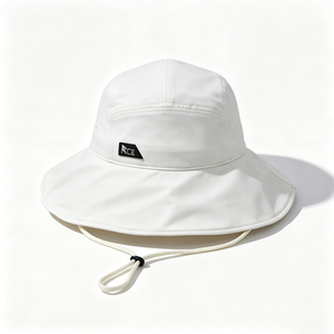 Chapeau de soleil blanc à large bord pour femme, protection UV UPF 50+, style bob <span class=keywords><strong>avec</strong></span> sangle sous le menton, broderie 3D, décontracté pour l'extérieur - Product Image 1