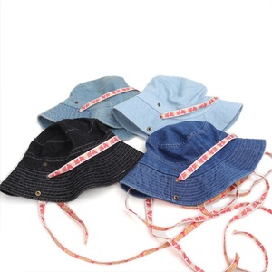 Summer Outdoor Denim Bucket <b>Hat</b> For Women With Floral Embroidery <b>Band</b> Wide Brim Sun Protection Fashionable Casual Cap - Product Image 2