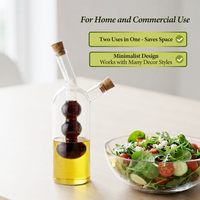Petite cruche à double bec verseur en verre pour huile et vinaigre 210 ml (7,1 oz) avec bouchon en liège, bouteille à condiments entièrement en verre, sans métal ni plastique, pour table de bistrot
