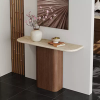 Console ultra-étroite moderne en bois massif avec plateau en pierre pour entrée, mobilier de maison