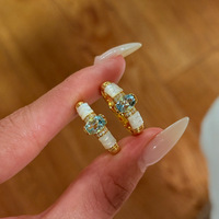 Bague en argent plaqué or 18 carats épais avec topaze bleue pour femme, forme géométrique, style féminin, ensemble de bagues avec pierre bleue, bijoux chrétiens