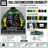 Blouson Bomber Personnalisé en Cuir PU Vert, Noir et Jaune, 420 g/m², Col Côtelé, Imprimé Flèche de Course pour Marques et Fabricants OEM