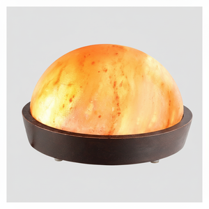 Elegant Hand-Carved Half Dome Himalayan Salt Bowl <b>Lamp</b> with Natural <b>Wooden</b> <b>Base</b> for Ambient Lighting and Wellness Home Decor - Product Image 1