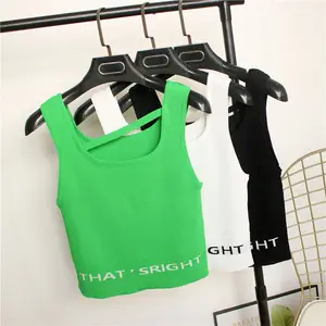 Bust 72-95cm/length 45cm Spot New Summer Solid Color Small Fresh Sports Casual Letter Printing Short Korean Knitted Tank Top