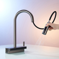 Robinet de cuisine cascade en laiton avec douchette extractible, double commande eau chaude et froide, et fonction de pulvérisation (Grifos De Cocina)