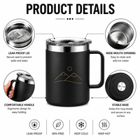 Vaso Térmico de Viaje de Acero Inoxidable de Doble Pared con Logotipo Personalizado, 12oz/14oz, Taza de Café Aislada con Asa para Camping