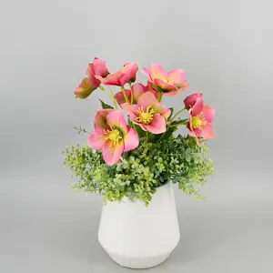 สีชมพูพลาสติก Suppliers-ดอกไม้ประดิษฐ์ที่เหมาะสมดอกไม้จำลองสีชมพูไม่จางหายพืชพลาสติกสำหรับสวนระเบียงหน้าต่างกล่องตกแต่ง