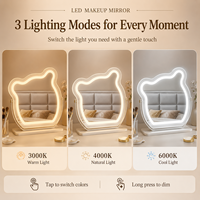 Miroir de maquillage intelligent à LED avec éclairage, en forme d'ours, capteur tactile, gradation progressive, rotatif, sur pied