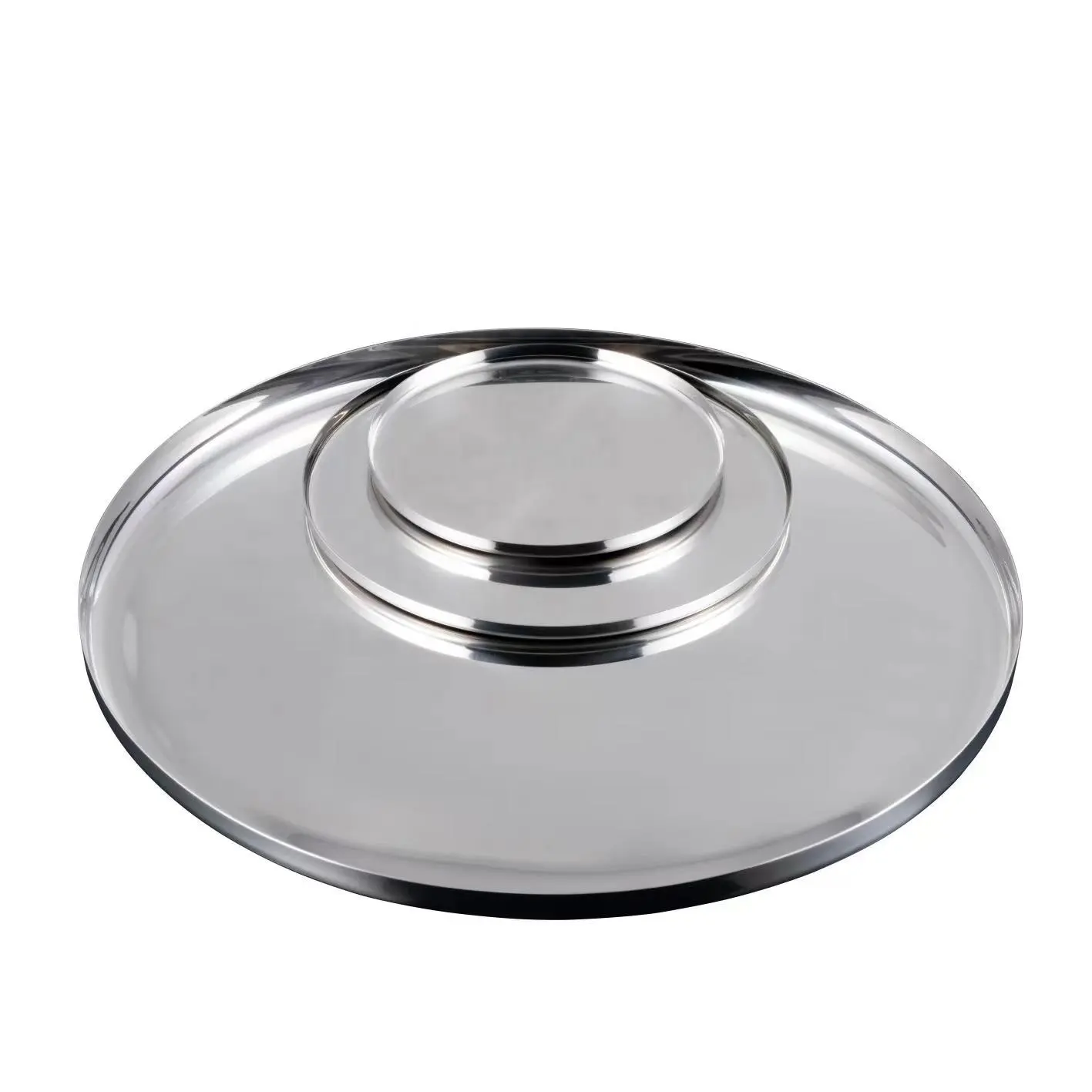 Restaurant Gold Serving Tray Round Dessert Stainless Steel Dinner Plates Cake Snack Dish Silver Storage Plate For Wedding Party