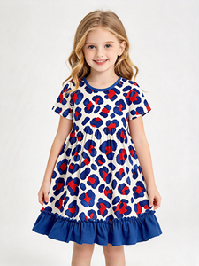 <span class=keywords><strong>Vestito</strong></span> Casual per Bambine con Stampa Leopardata Personalizzata, Maniche Corte e Orlo a Volant, 0-12 Mesi - Product Image 3