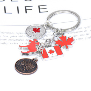 Creative Vintage Canadian Flag 3D Keyrings Custom Zinc Alloy Metal Travel Souvenir Keychains Factory Wholesale