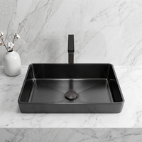 Vasque de salle de bain en acier inoxydable 304, semi-encastrée, carrée, plaquée PVD noir mat, sur mesure pour projets hôteliers