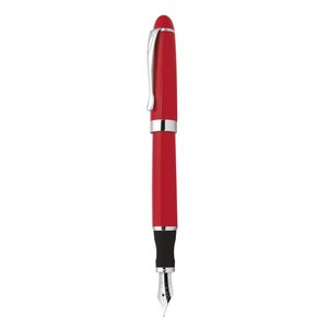 Penna stilografica in metallo rosso con finiture argentate e pennino fine per la scrittura - Product Image 1