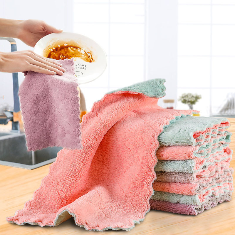 Groothandel Verdikte Absorberende Vaatdoek Keuken Non-stick Olie Poetsdoek Handdoek Coral Fleece Vaatdoek