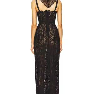 Nouvelle arrivée, prix bas, robe en dentelle d'automne de haute qualité, robe de soirée maxi sans manches, dos nu, col en V profond pour femmes - Product Image 3