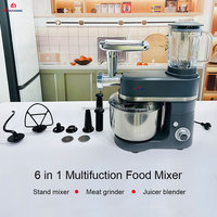 Mélangeur sur socle multifonctionnel 6 en 1 avec bol en acier inoxydable de 7.5 litres, hachoir à viande à tête inclinable de 1500W à 7 vitesses, mélangeur de jus